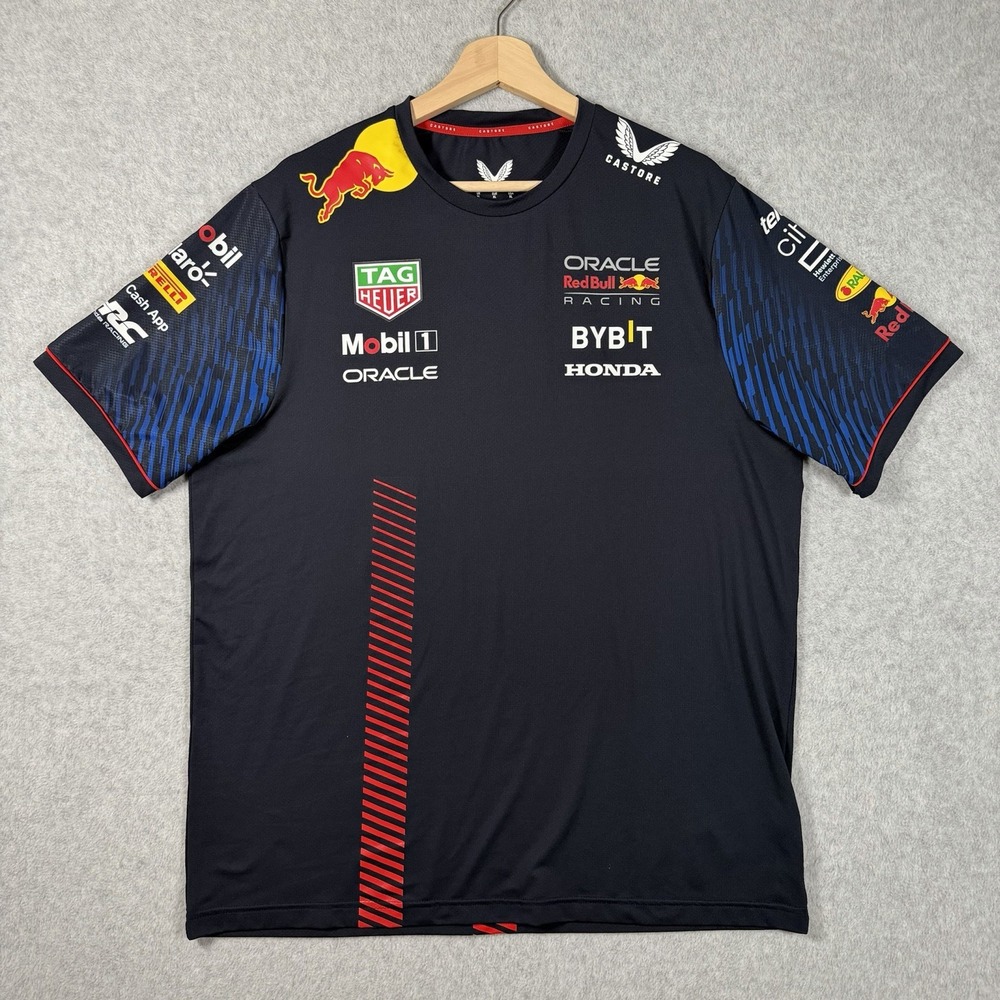 Castore Red Bull Racing F1 Team Shirt Men Size XL Navy Blue Honda Tag Heuer